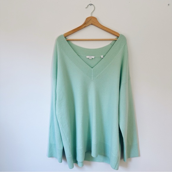 Vince Plus 3X Women’s Sweater Fluorite Green Wool Cashmere V Neck Pullover $465 - Picture 8 of 12